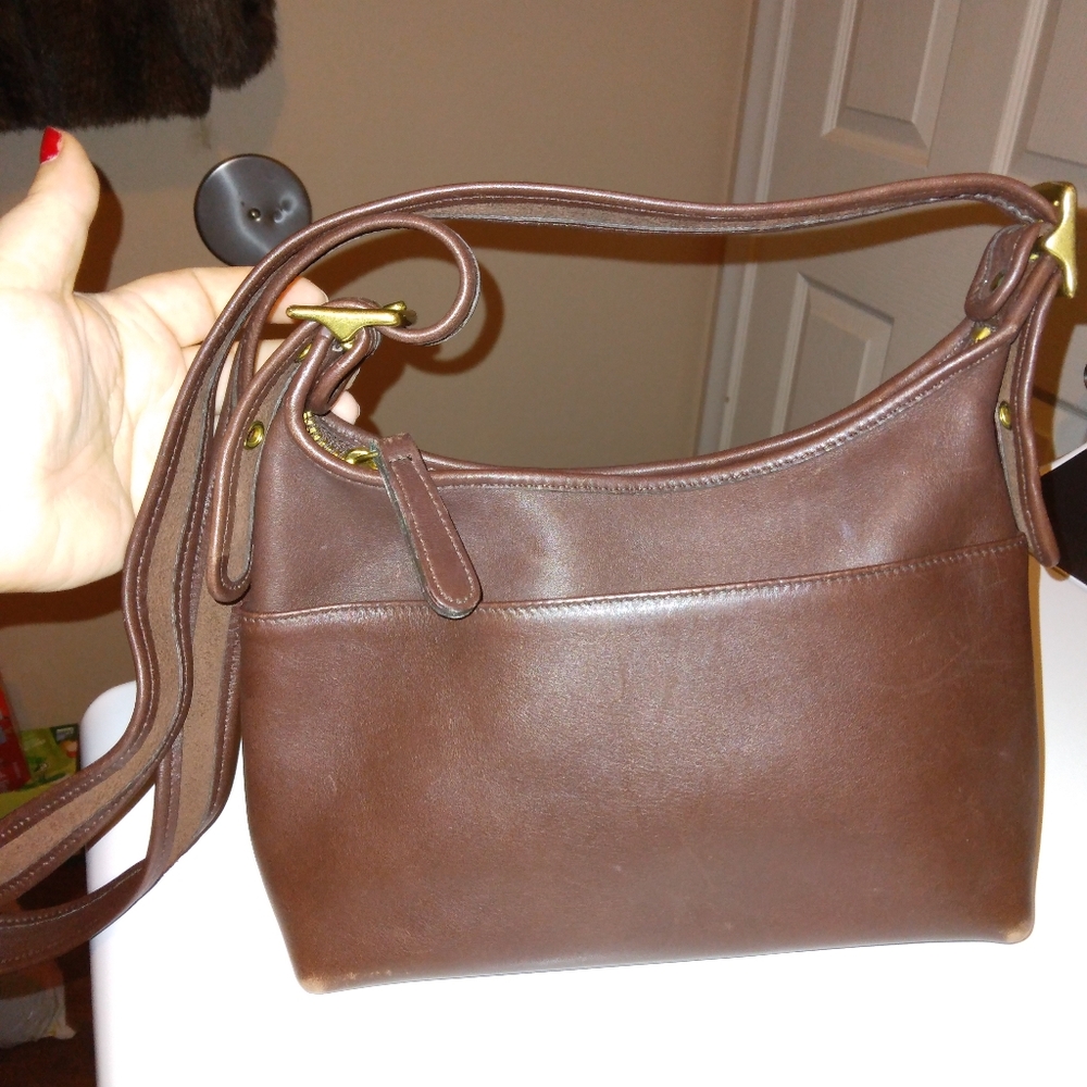 Vintage Coach legacy zip top leather bag brown front pocket some wear